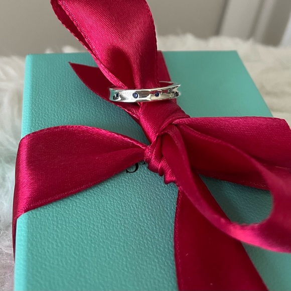 Tiffany and Co. 1837 Blue Sapphire Narrow Ring Size 6 - Picture 2 of 13